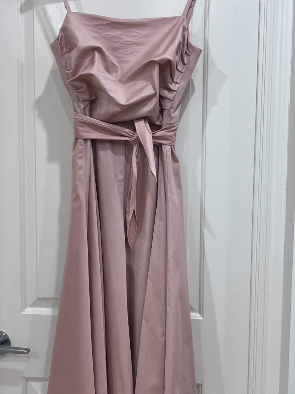 Blush Pink Cotton Fit & Flare Midi Dress Draped Bodice, Tara Jarmon, FR 40, US 8 - Picture 12 of 14